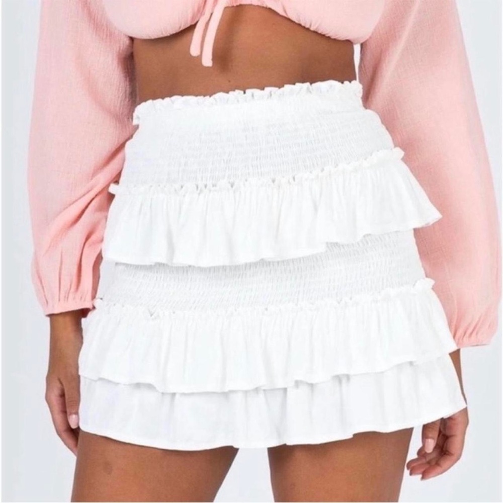 Princess Polly White Smocked Tiered Mini Skirt
